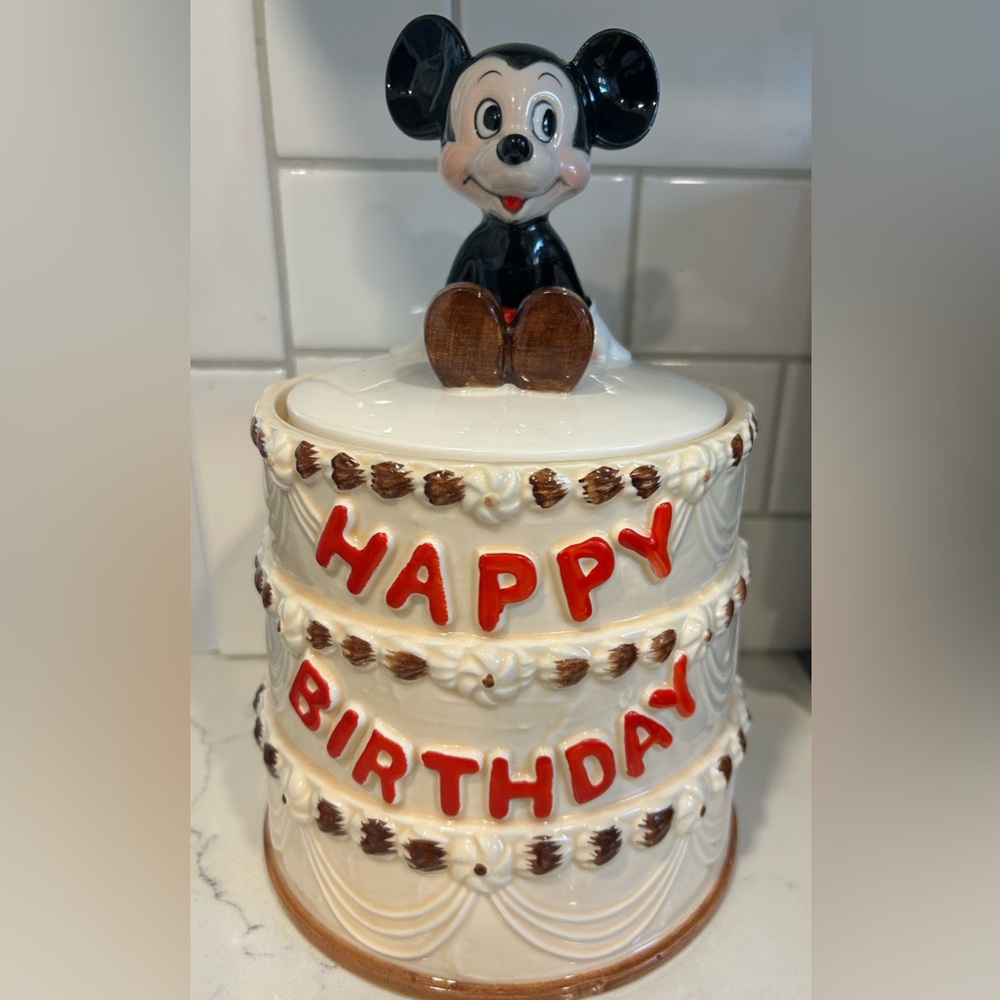 Vintage Mickey Mouse 50th Anniversary "Happy Birthday" ceramic cookie jar